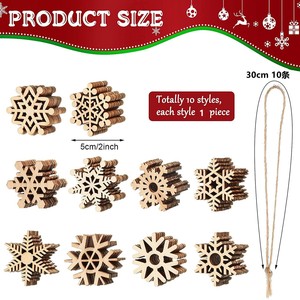 Unfinished Wooden Snowflake Ornament 10-Piece Set Hanging Christmas <b>Tree</b> Decoration DIY Craft For Home Holiday Decor - Product Image 2