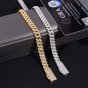 Hiphop Jewelry <strong>Iced</strong> <strong>Out</strong> Diamond Clasp Flat Monaco <strong>Chain</strong> 14K 18K Gold Plated Thick Cuban Link <strong>Chain</strong> Choker Necklace for Women