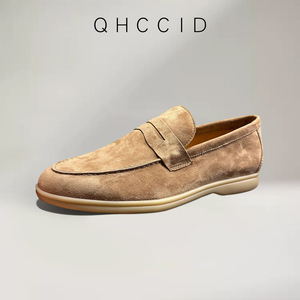 QHCCID Mocassins en daim pour hommes, chaussures décontractées respirantes à talon bas, couleur abricot - Product Image 3