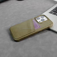 Fundas de Piel Auténtica Ecológicas de Lujo para Teléfono Móvil, con Tarjetero Antichoque, para iPhone 15 16 Pro Max