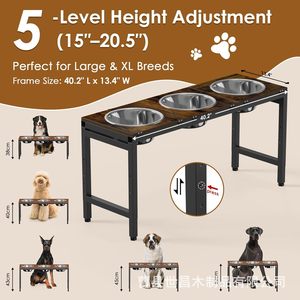Station d'alimentation pour chien, support en bois, bols en acier inoxydable, hauteur réglable pour chiens de petite, moyenne et grande taille, distributeur de nourriture pour animaux de compagnie - Product Image 4