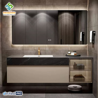 Ensemble de meuble-lavabo moderne en bois massif OEM 2026 Juerte pour chambre et salle de bain avec miroir, lavabo, robinet et égouttoir en cuivre, style Rock