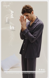 Nuovo Pigiama da Uomo in Cotone Lavorato a Maglia, Traspirante, Semplice, Cardigan Tinta Unita, Maniche Lunghe, Set Pigiama per Uomo - Product Image 6