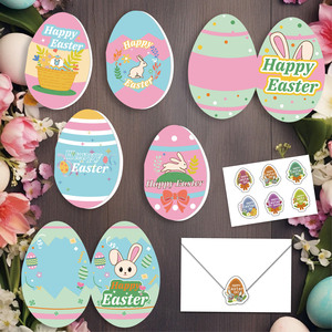 การ์ดอวยพรไข่อีสเตอร์รูปวงรีกระดาษการ์ดสีขาวเคลือบเงา DIY ของตกแต่งงานปาร์ตี้ - Product Image 5