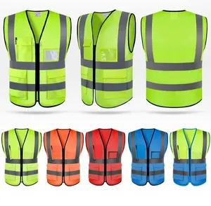 High-Vis reflexivo segurança colete unisex amostra fornecimento impermeável poliéster colete reflexivo com bolsos serviço de impressão do logotipo