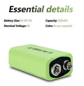 Batería Recargable NiMH de 9V 200mAh de Alta Capacidad y Baja Autodescarga, Ecológica, para Multímetros, Juguetes y Micrófonos - Product Image 1