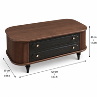 Table basse moderne minimaliste en bois massif à deux tiroirs avec rayures verticales, table basse pour la maison, meubles de salon : table basse