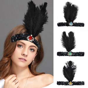 Gros <span class=keywords><strong>clapet</strong></span> tête pièce plume Sequin années 1920 bandeau casque plume casque baccalauréat poule fête bijoux noir bandeau - Product Image 2