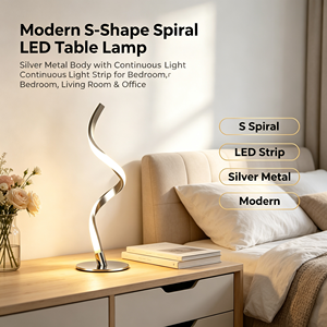 Đèn bàn LED xoắn ốc hiện đại, đèn bàn kim loại màu bạc hình chữ S cong, đèn ngủ trang trí nghệ thuật cho phòng ngủ, bàn cạnh giường ngủ - Product Image 4