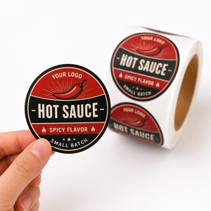 Custom Printing Roll Waterproof Vinyl Adhesive Seasoning Sauce Label Circle Round Brand Logo Sticker for Food Packaging - Product Image 1