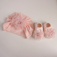 Ensemble cadeau nouveau-né : chaussettes en coton et chapeau fin à grande fleur pour bébé fille