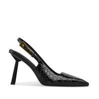 Nouvelles sandales slingback à talon haut et bout carré, style européen et américain, en cuir verni avec semelle en caoutchouc et intérieur en microfibre, collection été 2026