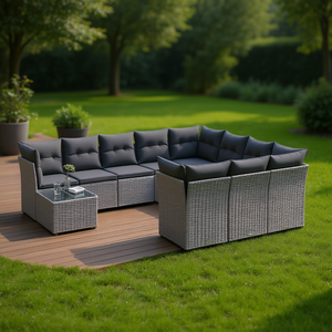 Conjunto de Sofá de Jardín de Ratán Gris con Estructura de Acero, 6 Plazas, Muebles de Exterior de Diseño Contemporáneo - Product Image 2