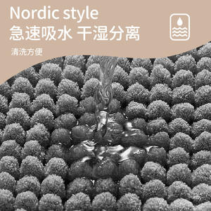 Alfombra de Baño Rectangular de Chenilla Azul Antideslizante y Absorbente para Entrada de Baño - Product Image 3