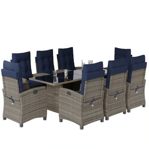 Set da pranzo da giardino blu navy e grigio con cuscini, 6 posti, in rattan, mobili da esterno in stile contemporaneo - Product Image 1