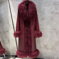 Veste en fourrure de mouton véritable de haute qualité, manteau en fourrure bordeaux pour femmes, manteau long en fourrure de Mongolie