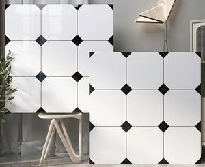 Piastrella per Pavimento in Gres Porcellanato Lucido Effetto Tappeto, Design Unico, 800x800, Motivo Geometrico Bianco e Nero Effetto Marmo a Idrogetto - Product Image 1