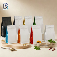 Sacs à fond plat Lebei avec soufflets latéraux colorés pour le stockage d'aliments, de thé et de café, sacs en plastique pour café avec fermeture éclair et valve