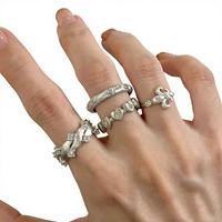 Ensemble de bagues vintage en argent mat pour femmes, bijoux empilables avec motifs cœur et fleur de lys d'inspiration antique