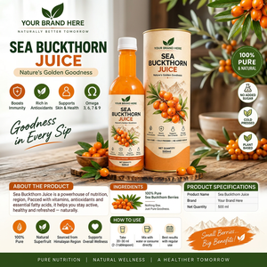 Jugo Premium de Espino Amarillo del Himalaya 500ml, Extracto Puro de Bayas Naturales, Suplemento Herbal para el Bienestar, OEM ODM, Espino Amarillo Natural - Product Image 1