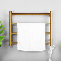 Sèche-serviettes chauffant 4 barres en acier inoxydable doré brossé, support mural fixe pour salle de bain