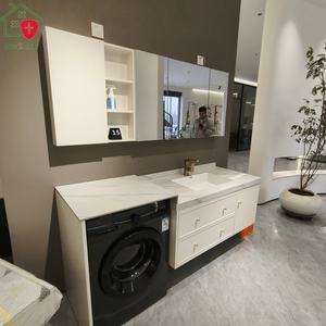 Mueble de Baño Moderno Integrado con Lavadora y Espejo Inteligente, Gabinete de MDF con Acabado Lacado, Lavabo de Cerámica Montado en la Pared - Product Image 4