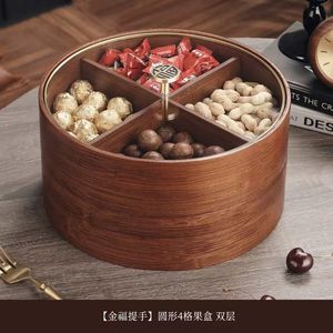 Caja de frutas secas de doble capa estilo chino con tapa, plato redondo para almacenar dulces, para la sala de estar del hogar, exhibición de bodas - Product Image 4