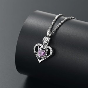 Collar de urna de corazón infinito de flor rosa para cenizas para mujer recuerdo de cenizas conmemorativas urna de corazón de piedra de nacimiento medallón joyería de cenizas - Product Image 2
