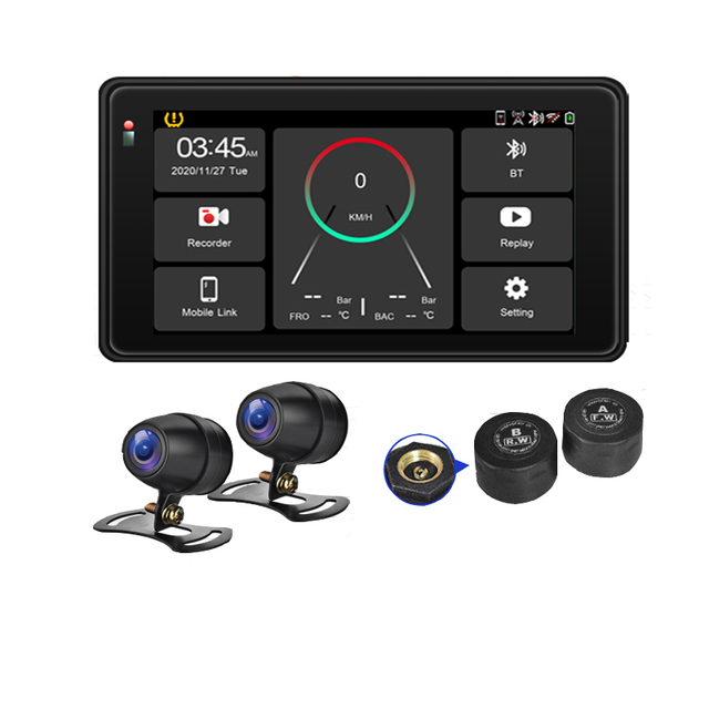 New IP67 Waterproof 5" LCD Screen 1080P WiFi Motorcycle GPS Navigation Recorder Wireless CarPlay Dash Cam BSD Android Auto