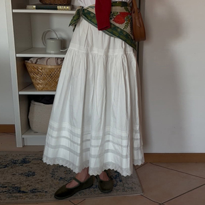 Vacation Style Solid Color Lace Patchwork <b>Split</b> Asymmetrical Midi <b>Skirt</b> Artistic Versatile With Lining Long <b>Skirt</b> - Product Image 5