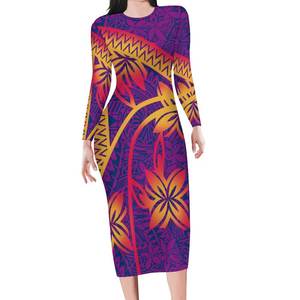 La mejor oferta de Vestido de manga larga con cuello redondo para mujer <span class=keywords><strong>Elei</strong></span> Tribal de talla grande vestido de fiesta para mujer de alta calidad personalizado estampado polinesio vestido Sexy - Product Image 1