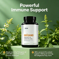 Gélules d'origan en gros OEM, 90 unités, 80% Carvacrol, 100mg, haute puissance, soutien immunitaire, pour adultes, étiquette bilingue, complément alimentaire à base de plantes