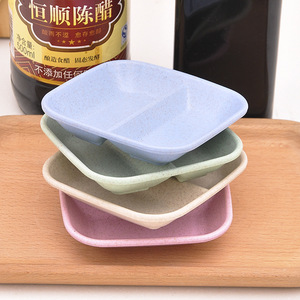Plato para condimentos de paja de trigo con doble compartimento, cuadrado, colorido, para salsa de soja, vinagre, encurtidos, uso en fiestas. - Product Image 3