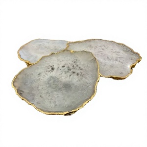 Authentic Gemstone <b>Agate</b> <b>Coasters</b> with Polished Gold Rim Waterproof Geode Design - Product Image 3