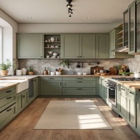Meubles de cuisine modulaires modernes avec comptoir en verre et robinet, rangement mural pour maison, appartement, villa, salle à manger
