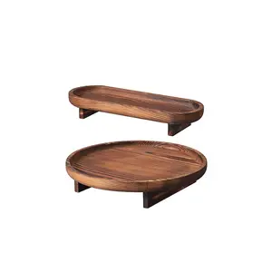 Dark Color Bathroom Vanity Kitchen Counter Tray Rustic Wood Round Serving Tray Coffee Table Decor For Living Room