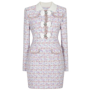 Mini abito da donna a <span class=keywords><strong>maniche</strong></span> <span class=keywords><strong>lunghe</strong></span> lavorato a maglia con fiocco <span class=keywords><strong>in</strong></span> <span class=keywords><strong>raso</strong></span> nuovo arrivo stile primavera comodo maglione abito - Product Image 2