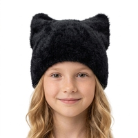 Kinder Schwarze Kunstfell Katzenohren-Mütze Warme Weiche Wintermütze für Mädchen Niedliche Kleinkind-Mütze Elastische Flauschige Strickmütze für Kaltes Wetter