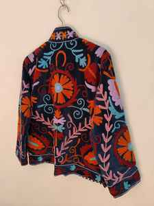 Cotton <b>Velvet</b> Suzani Embroidered <b>Jacket</b> Handmade Floral Folk Art Boho Ethnic Winter Coat For <b>Women</b> Vintage Statement Wear Gift - Product Image 5