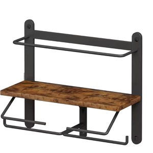 Porte-papier toilette en bois de style moderne pour la salle de bain à domicile, combinant fer et bois, support de rangement pour papier toilette en bois double couche - Product Image 5