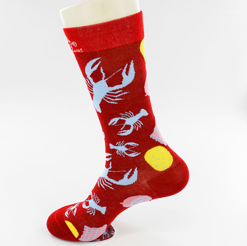 Calcetines personalizados de algodón para hombre, diseño de Camarón,  logotipo bordado, Jacquard, personaje Floral, diabético, largo, tobillo,  rodilla,