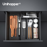 Organisateur de tiroir pour ustensiles de cuisine en acier inoxydable réglable Unihopper avec porte-couteaux, boîte de rangement pour couteaux et fourchettes