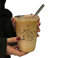 Gobelet en verre imprimé avec couvercle et paille, transparent, pour café, lait, jus, pour la maison et la cuisine