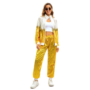 Conjunto Deportivo para Mujer, Amarillo y Blanco con Estampado Ombre, Ligero, Informal, para Fiestas, Actuaciones y Disfraces - Product Image 2