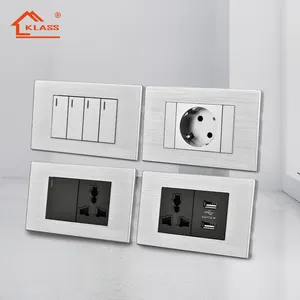 2 gang switch and 6 pin HOT selling Brushed Stainless Steel US Standard Wall Switch Socket With Electrical Socket Light Switch