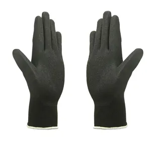 Sunnyhope black polyester anti-cut slip resistant gloves coated dipped nitrile sandy high dexterity palm protective glove for wo