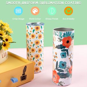 Lot de 20 gobelets à sublimation Flacon à vide en acier inoxydable de 20 oz de forme cylindrique avec paille en papier et boîte - Product Image 3