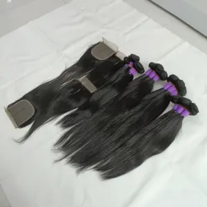 8A Haar Groothandel Cuticula Uitgelijnd Virgin Human Hair Weave Real Braziliaanse Natuurlijke Steil Haar Uitbreiding Bundel Met Sluiting