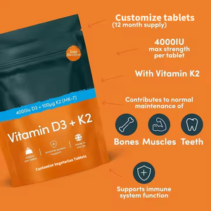 Yüksek yoğunluklu Vegan takviyeleri kolay yutmak <span class=keywords><strong>D3</strong></span> vitamini <span class=keywords><strong>4000</strong></span> <span class=keywords><strong>IU</strong></span> ve K2 vitamini MK7 100μg tablet Vegan vitaminleri - Product Image 3