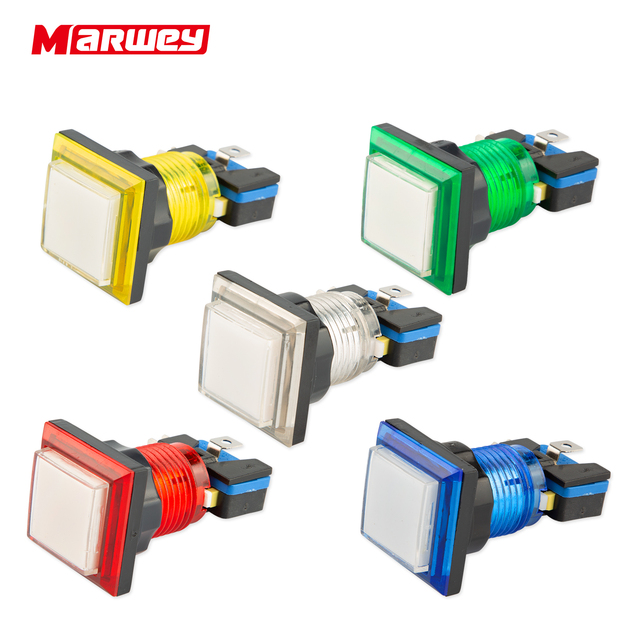 Marwey Arcade Game Machine Accessories 35*35mm Square Plane Plastic Game Arcade Push Button With Switch